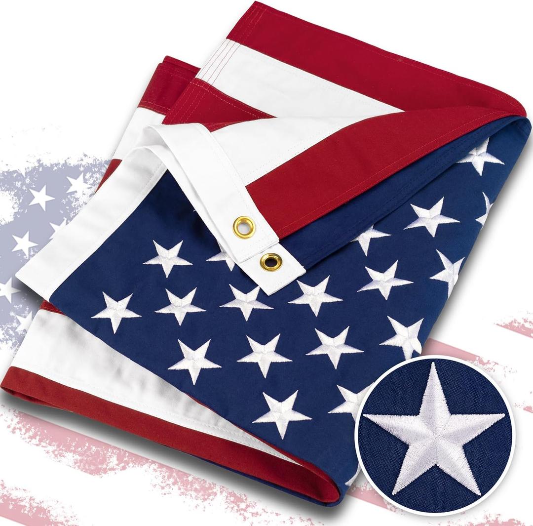American Flag 4x6 Ft 100% Cotton, US Flag USA Banner with Embroidered Stars, Sewn Stripes, Durable United States Flags, Only Indoor Use House Flags