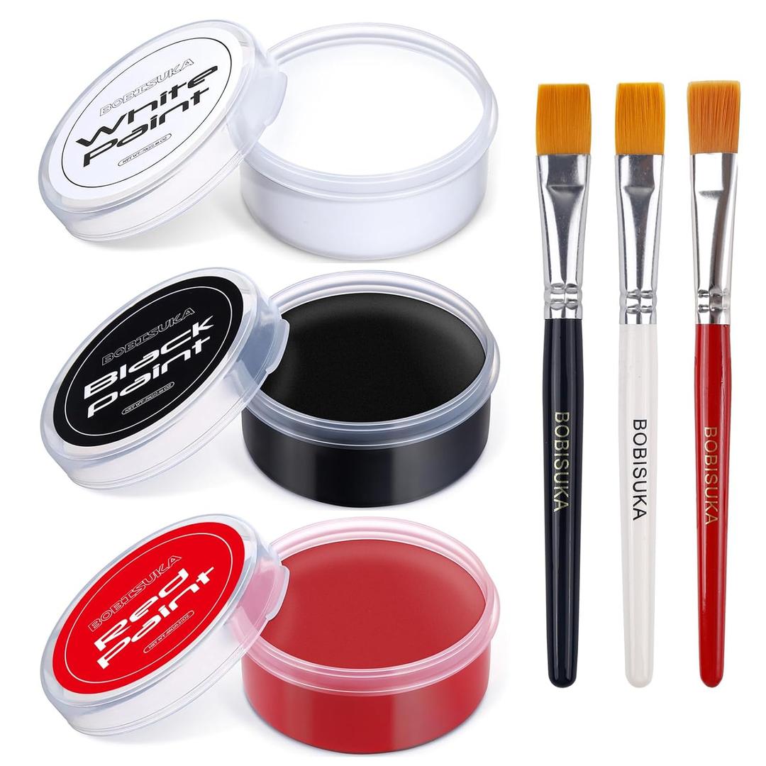 BOBISUKA Black + White + Red Oil Face Body Paint Set, Large Capacity Professional Paint Palette Kit with Brushes for Art Theater Halloween Party Cosplay Clown Sfx Makeup for Adults