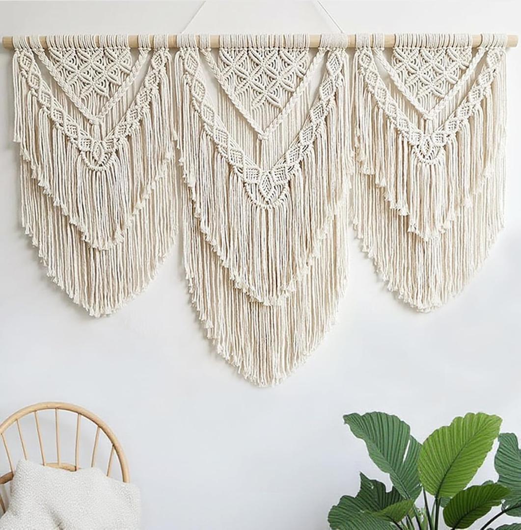 oiikain Large Handmade Boho Macrame Wall Hanging Tapestry - Chic Bohemian Woven Home Decor art for Living Room, Bedroom, and Wedding Parties(Double Layer, 43''*32'')