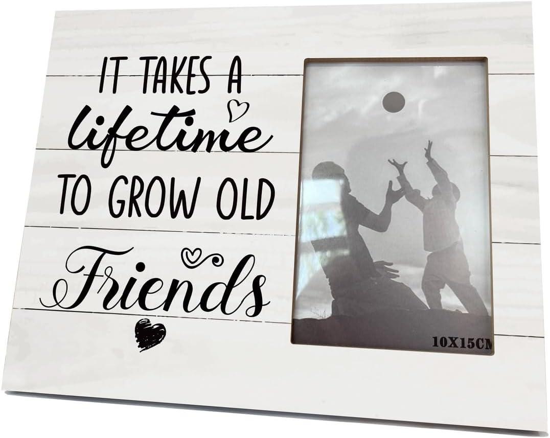 Friend Gift, 8X10 Inch Rustic Wooden Picture Frame, Friendship Photo Frame for Gifting, Friend Wood Frame, Best Friend Gift for Her, BFF Gift, It Takes A Lifetime to Grow Old Friends
