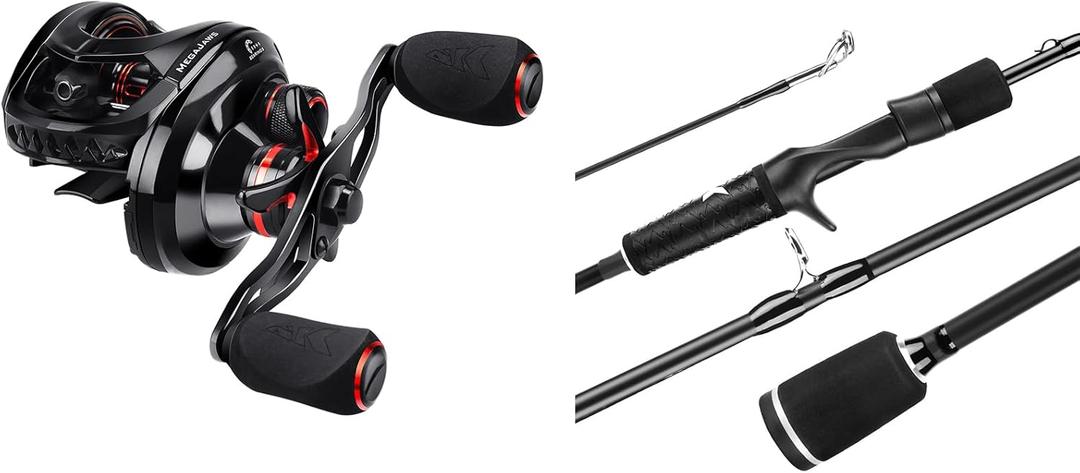 KastKing MegaJaws Baitcasting Reel,7.2:1 Gear Ratio,Left Handed,Blacktip & KastKing Crixus Casting Rod 6ft -Medium - Fast-2pcs