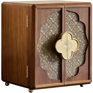 Double Door Jewelry Box, Black Walnut Jewelry Storage with Velvet Lining