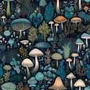 REDAMANCY Green/Blue/White Mystic Vintage Mushroom Forest Plants Peel and Stick Wallpaper Stick on Contact Paper Wall Paper Easy Peel Off for nightstand Drawer Cabinet Renter (17.7" x 118")