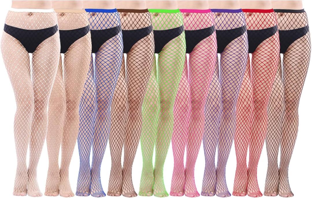 HOVEOX 9 Pairs Fishnet Stockings Fishnet Tights Patterned Fishnets Stockings Lace Patterned Tights Thigh High Pantyhose (Multicolor, Medium)