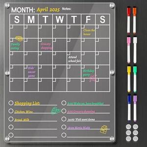 Large Acrylic Magnetic Calendar for Refrigerator, 2in1 Clear Fridge Calendar, Monthly Planning Board with to Do List, for Businees Meetings/Grocery List, 8 Color Markers -14.5''*11.5''