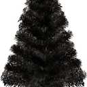 2FT Artificial Christmas Tree Black Tabletop Christmas Tree with Plastic Stand Mini Xmas Pine Tree for Party Supplies Indoor Outdoor Holiday Home Decoration (Black)