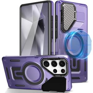 Galaxy S25 Ultra Case with Kickstand, Compatible with MagSafe, Military Protection Heavy Duty Shockproof Grade Magnetic Stand Phone Case for Samsung Galaxy S25 Ultra (Purple)