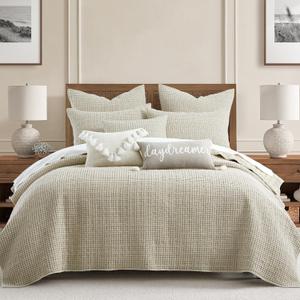 Levtex Home Mills Waffle King/Cal King Quilt Set (106x92in) with 2 Pillow Shams (36x20in) - Wheat - Cotton Waffle King Size Quilt Bedding Set - Lightweight, Soft, Pre-Washed,King Quilt, Wheat 