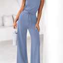 PRETTYGARDEN One Piece Jumpsuits for Women Dressy Summer Business Casual Outifts Sleeveless Mock Neck Wide Leg Rompers(Haze Blue,XX-Large) 