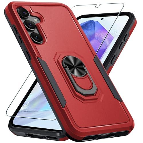 Pack of 2, Janmitta Compatible with Samsung Galaxy A35 5G Case with Screen Protector,Heavy Duty Shockproof Full Body Phone Cover Built in Metal Ring Holder Kickstand,2024 Red