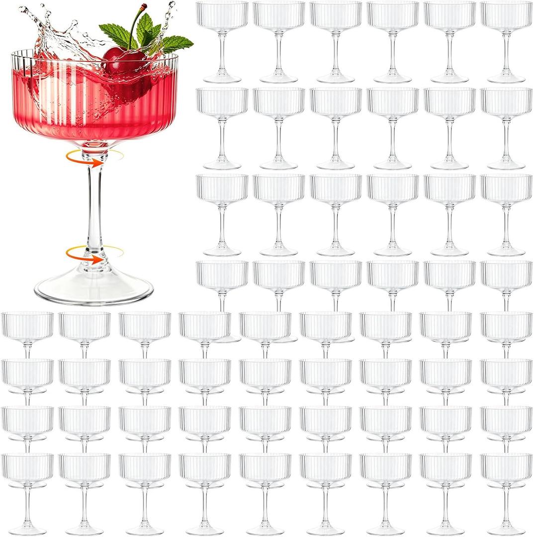 100 Pcs Plastic Martini Glasses Disposable,10oz Ribbed Martini Glasses
Unbreakable, Vintage Coupe Cocktail Glasses Set with Detachable Stem for Wedding Birthday Party Bar Supplies, Clear