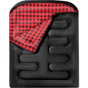 Double Sleeping Bags for Adults, Queen Size 2 Person All Season for Warm & Cold Weather | Fits Kids 10-12 (Girls & Boys) - Lightweight & Waterproof Camping Essentials for Hiking, Backpacking (Black)
