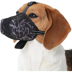 Pezluxe Dog Muzzle, Mesh Soft Muzzle for Small Medium Large Sized Dogs, Breathable Reflective Adjustable Dog Mouth Guard for Scavenging Grooming Biting Chewing Walking Vet Visits, Black, M