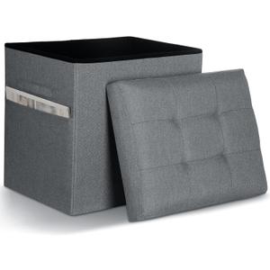 Storage Ottoman with Thicker Foam Padded Seat. 61L Slim Tall Foldable Foot Rest Stool with Linen Fabric, Ottoman with Storage Bench for Living Room Bedroom, 300lbs Weight Support, 17x13x17IN Dark Gray