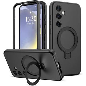 DuiDuiQ Designed for Samsung Galaxy S24 Plus Case with Magnetic Ring Stand [Compatible with Mag-Safe][Military Grade Drop Protection][Build in Kickstand] Shockproof Galaxy S24+ Phone Case 6.7", Black