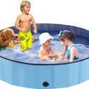 Eooqi Foldable Dog Pool, Portable Pet Bath Tub and Kiddie Swimming Pool, Collapsible Bathtub for Puppies, Small, Medium and Large Dogs, Cats and Kids, 87 x 12 in, Blue