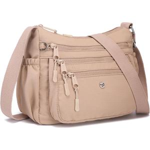 AOCINA Crossbody Bags for Women Multi Pocket Nylon Lightweight Ladies Purses Messenger Shoulder Handbags Satchel Travel Bag (Large, Khaki)