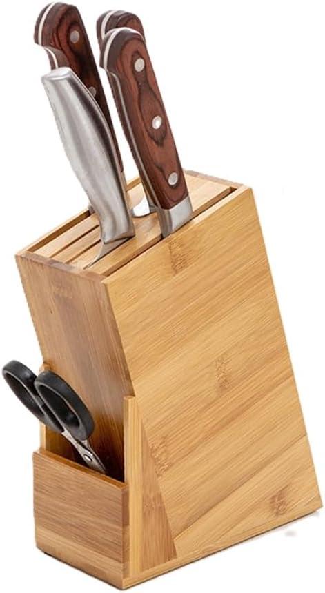 Wood Knife Block, Kitchen Knife Holder Countertop 6 Slots Knife Block with Scissors Slot Kitchen Knife Set for Knife, Scissor, Sharpenner Knife Organizer