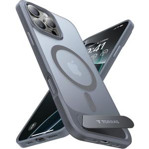TORRAS Strong Magnetic & Seamless Stand for iPhone 16 Pro Case, Fit for MagSafe, Military Grade Drop Tested Adjustable Kickstand Protective Slim Case for iPhone 16 Pro 6.3", Natural Titanium,Deep Gray