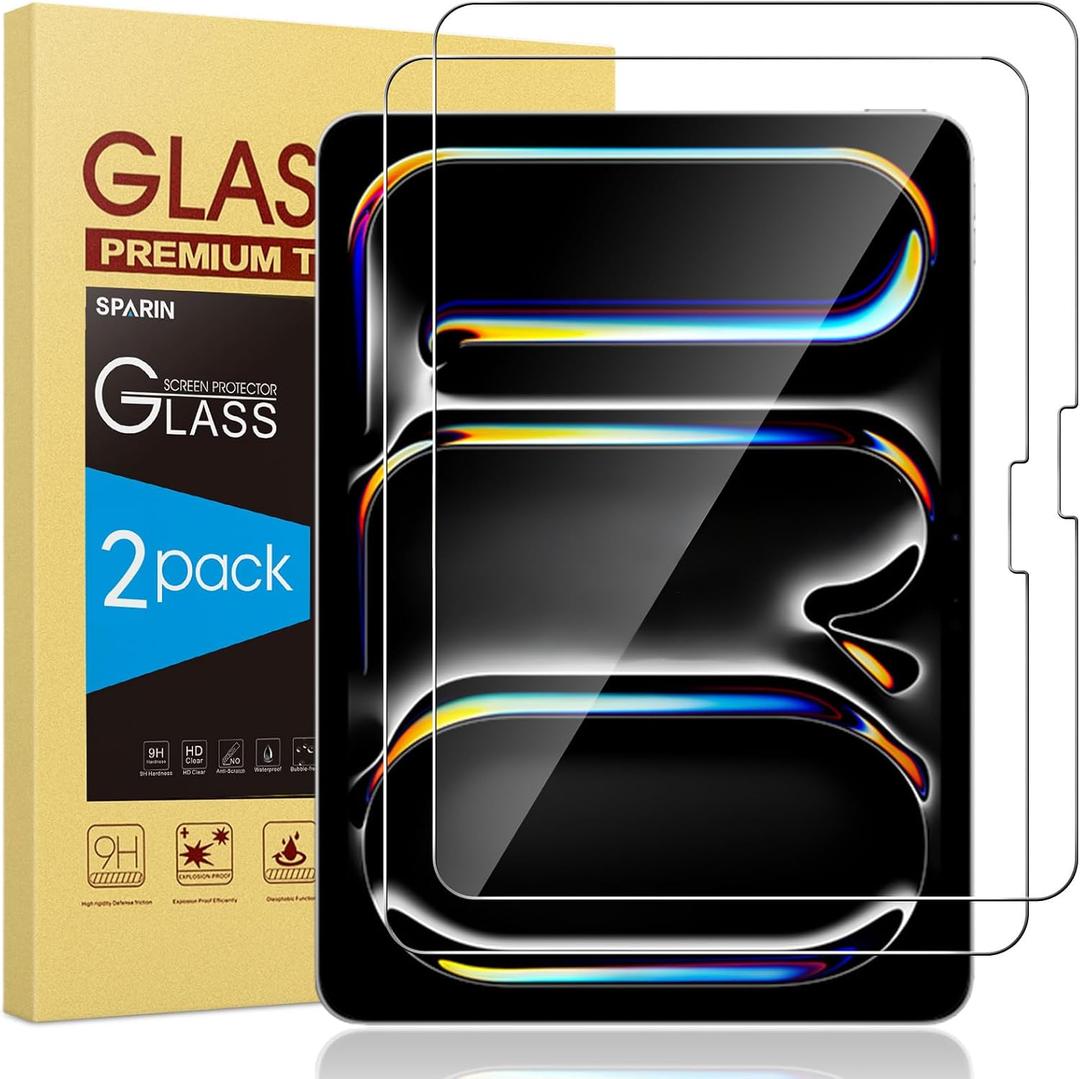 SPARIN Screen Protector for iPad Pro 13 inch M5/M4(8th/7th Generation,2025/2024), 2 Pack HD Clear 9H Tempered Glass Film with Face ID & Apple Pencil Pro Compatible, High Sensitivity Case Friendly