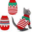 2PCS Puppy Christmas Sweater Cat Turtleneck Knitwear Xmas Elf Outfits Dog Warm Clothes Sweater for Kitties Puppies XS