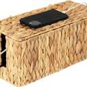 StorageWorks Large Cable Management Box, 2 Slots Wicker Cable Organizer to Hide Cords and Power Strip, Water Hyacinth Cord Hider Box for Home & Office