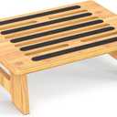 One Step Stool for Adults Seniors and Kids with Non Slip Surface, Natural Bamboo Stepping Stools for High Bed, Bathroom and Kitchen, Hold Up to 450 LBS, Lightweight, Waterproof, Easy to Install