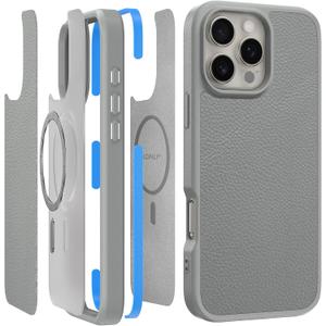 LONLI 2.0 - for iPhone 16 Pro Case - The Toughest Leather Magnetic Protective Phone Cover - [360 Shock-Absorbent Bumper and Inner TPE Frame] - [Compatible with Magsafe] - Moon Mist Leather