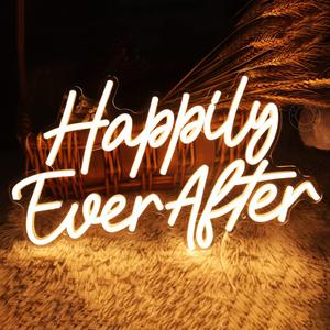SYLHOME Happily Ever After LED Neon Light Sign Wedding Party Birthday Neon Art Wall Sign Decor USB Bedroom Home Pub Decor Valentine's Day Gifts Night Light 5V Warm White 15.75"X9.2"