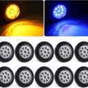 Konrali 10Pcs Dual Revolution 2" Inch Round Led Marker Lights 9 LED Amber/Blue, Amber Side Marker Clearance Lights to Blue Auxiliary Lights Sealed for Trailer Truck, Clear Lens, IP67 Waterproof