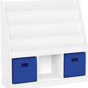 RiverRidge Kids Bookrack with Three Cubbies and 2 Blue Bins