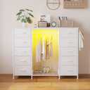 LUMTOK 55" W 2-in-1 Dresser with Hanging Rack, 10 Drawers Dresser for Bedroom, White Drawer Dressers with LED Lights, Charging Station and Hanging Racks for Bedroom, 13.7"D x 54.6"W x 43.3"H