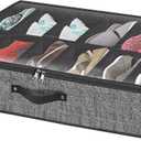 homyfort Under Bed Shoe Storage Organizer Fits 12 Pairs- Underbed Shoe Container Solution Shoes Box Bins with Clear Window for Sneakers,High Heels,Flip Flop(Black)