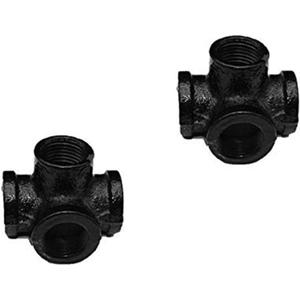 GeilSpace 4-Way, Malleable Iron Pipe Fittings - Vintage DIY Industrial Shelving, Industrial Decor, Furniture DIY (3/4", Black) (0.75 Inch)