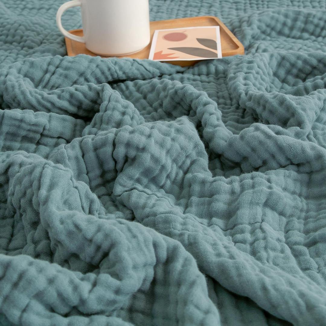 EMME Cotton Throw Blanket for Couch Soft Muslin Blankets 50"x60" Lightweight Breathable Blanket All Season Gauze Blanket, Teal