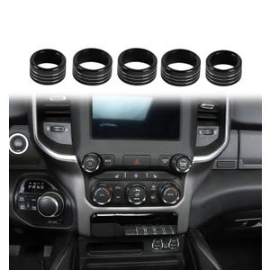 Voodonala for Dodge RAM Aluminum Center Console AC Radio Switch Knob Cover for 2018-2025+ Dodge RAM, 5pcs Black