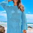 ANRABESS Women Swimsuit Crochet Swim Cover Up 2026 Summer Bathing Suit Swimwear Mesh Knit Beach Dress Vacation Outfits (Small, Blue)