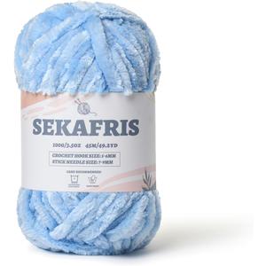 Fuzzy Chunky Chenille Yarn for CrochetingSoft Plush Yarns for Hand KnittingBulky 100 g49.2 yd Baby Blanket Yarn for Crocheting AmigurumiCrochet Fluffy Velvet Yarns (Sky Blue)