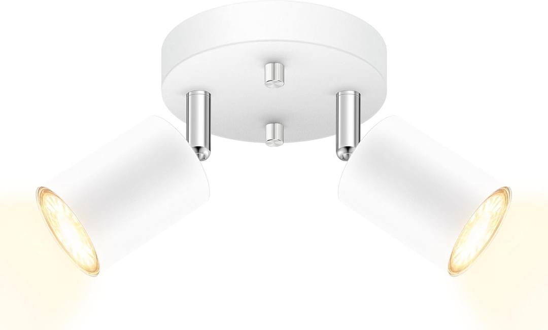 AUQUEE LED 2 Light Track Lighting Kit, LED Track Lighting Fixtures, White Round Ceiling Spot Lighting, Flexibly Rotatable Light Head for Kitchen, Living Room, Bedroom, GU10 Bulb Not Included