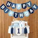 DCJHFJ Felt Navy Blue Happy Birthday High Chair Banner Pre-Strung Birthday Hanging Decoration for Baby Boy 1st Birthday Party Decorations
