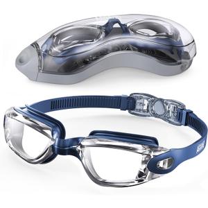 Aegend Swim Goggles, Swimming Goggles No Leaking Full Protection Adult Men Women Youth (Black Clear With Blue Strap)
