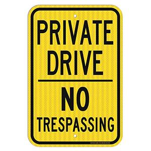 Faittoo Private Drive Sign, No Trespassing Sign, 18 x 12 Inches Engineer Grade Reflective Sheeting Rust Free Aluminum, Weather Resistant, Waterproof, Durable Ink, Easy to Mount, Indoor & Outdoor Use, Yellow and Black - 1 Pack