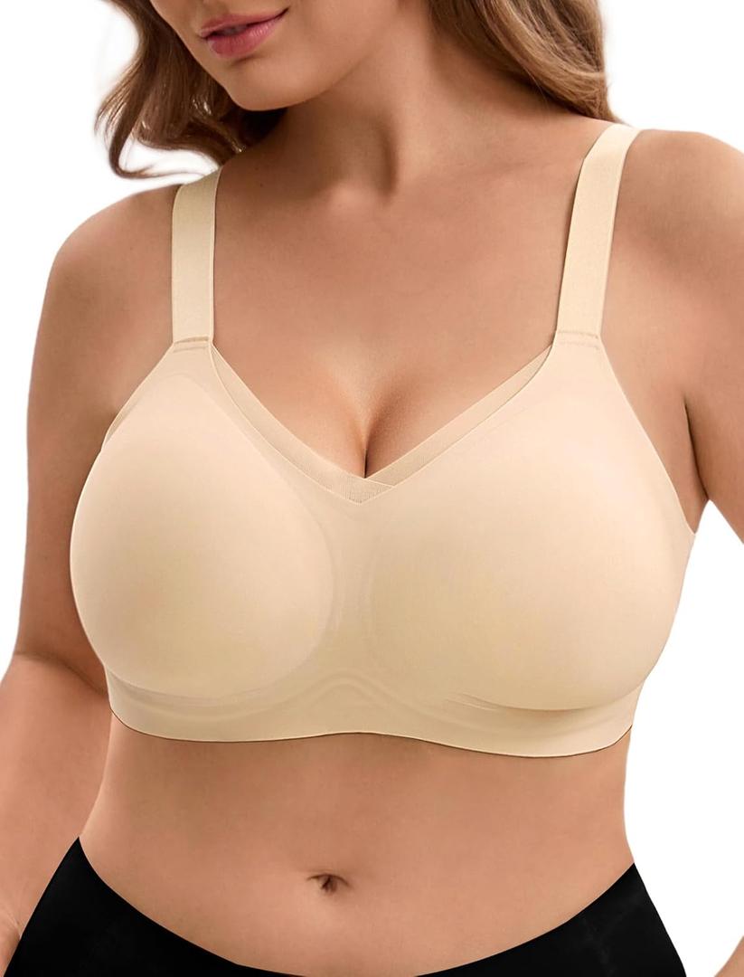Bra for Women Supportive Wireless Seamless Jelly Push Up No Underwire Full Coverage Bralette Everyday (Beige, XXL)
