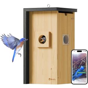 Birdfy Bird House with Camera Inside with Iron Guard, AI Identify & Nest Story, 1080P HD & Night Vision for Bluebird Finch Swallow Wren Chickadee Nesting Watching, Auto Detect & Notify