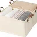 StorageWorks Storage Bins, Shelves Baskets for Organizing, Large Fabric Closet Organizers with Handles, Metal Frame, Beige-Texture, 2-Pack