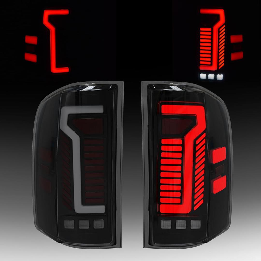 Sequential LED Tail Light for 2007-2013 Chevy Silverado 1500 2500HD 3500HD,With Starting Animated, Dynamic Turn Signal, Unique Shaped Design,Smoked Lens Rear Light,Break,Reverse Light (Rogue Beast Sequential)
