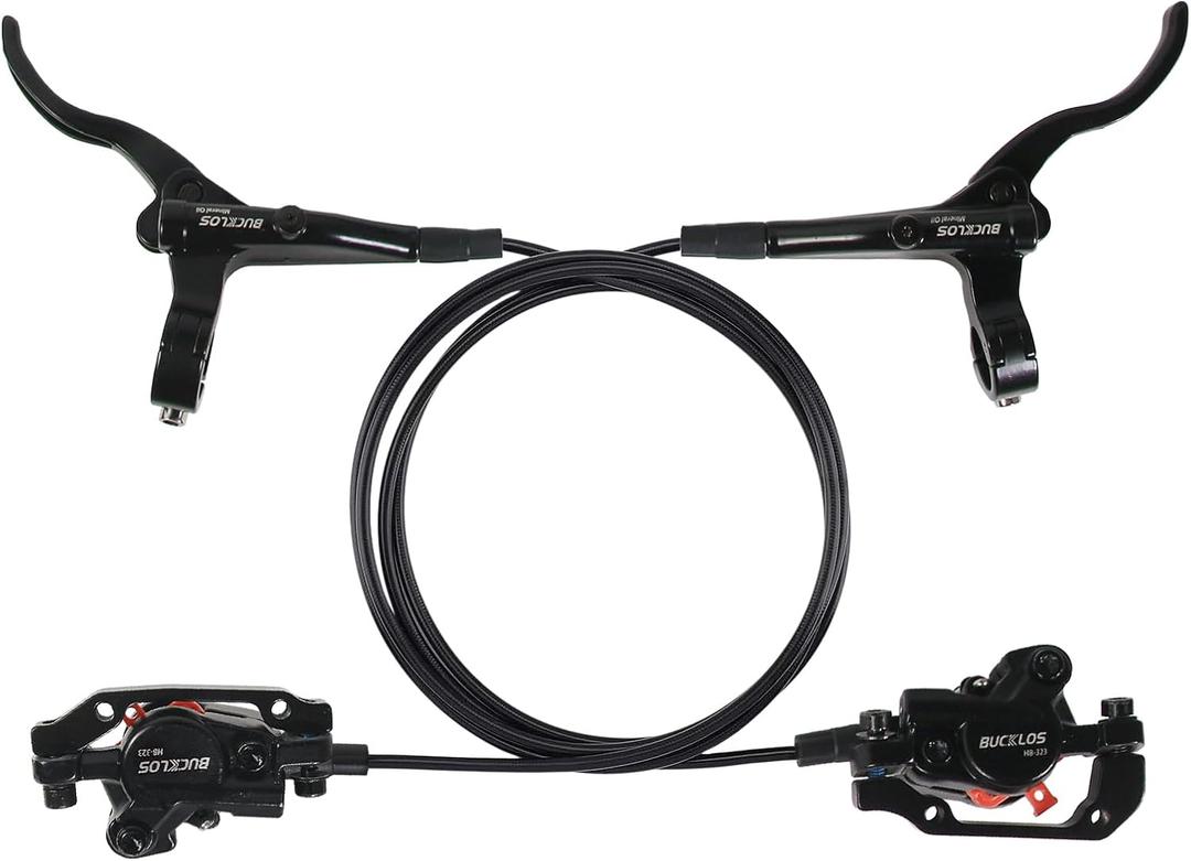 BUCKLOS Mountain Bike Disc Brake kit, MTB Mechanical Line Pulling Disc Brakes Caliper with Aluminum Alloy Levers /160mm Rotor,/is/PM Universal Adapter for Ebike/Folding Bike/Scooter/Fat Bike (Front+Rear Hydraulic Brake)