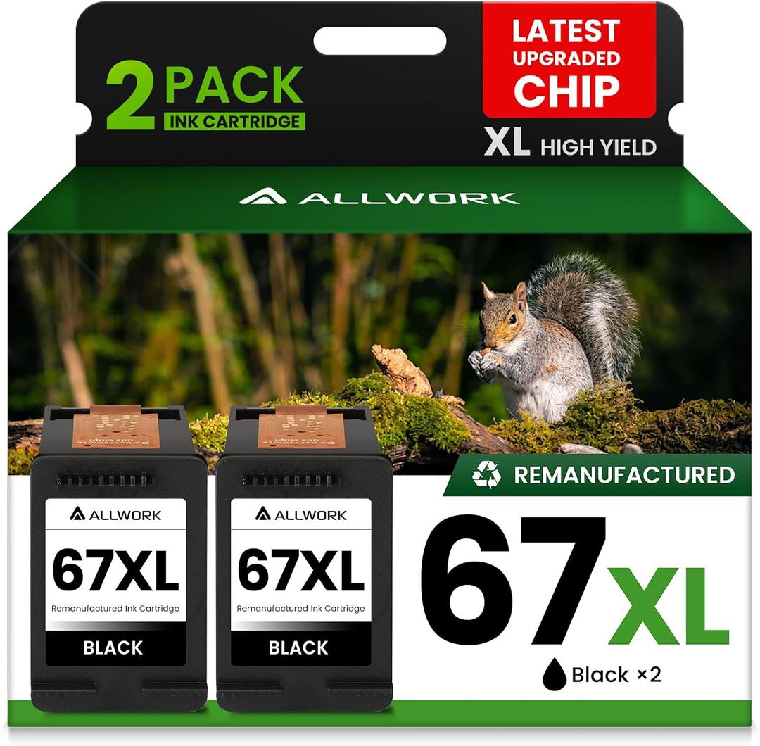 67XL Ink Cartridge Replacement for HP 67 XL Remanufactured for HP Ink 67 67XL for DeskJet 2755e 2700 2855e 2800 2752 2742e 4155e 4255e 4100 Envy 6055 6055e 6455e Printer 2-Pack Black