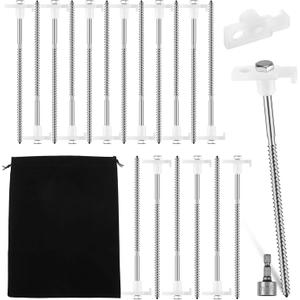 Tandefio 20 Pcs 8 Inch Screw in Tent Stakes Heavy Duty Drill in Ground Anchor Pegs Metal Stakes Screws Hex Pegs Drillable Camping Threaded Tent Spike with Hex Head Driver (Illuminant White)