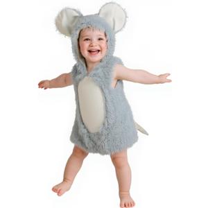 UQJE Baby Rat Costume Furry Kids Mouse Costume Halloween Cute Plush Mice Dress Up Toddler Animal Costumes (3' - 3'4", Gray)